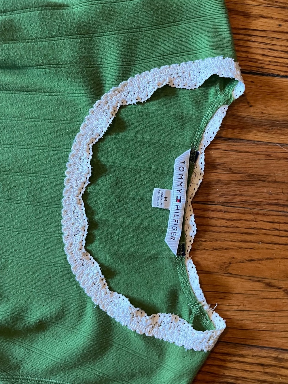 Tommy Hilfiger Green Ribbed Long-Sleeve Top with White Lace Trim - Picture 2 of 4
